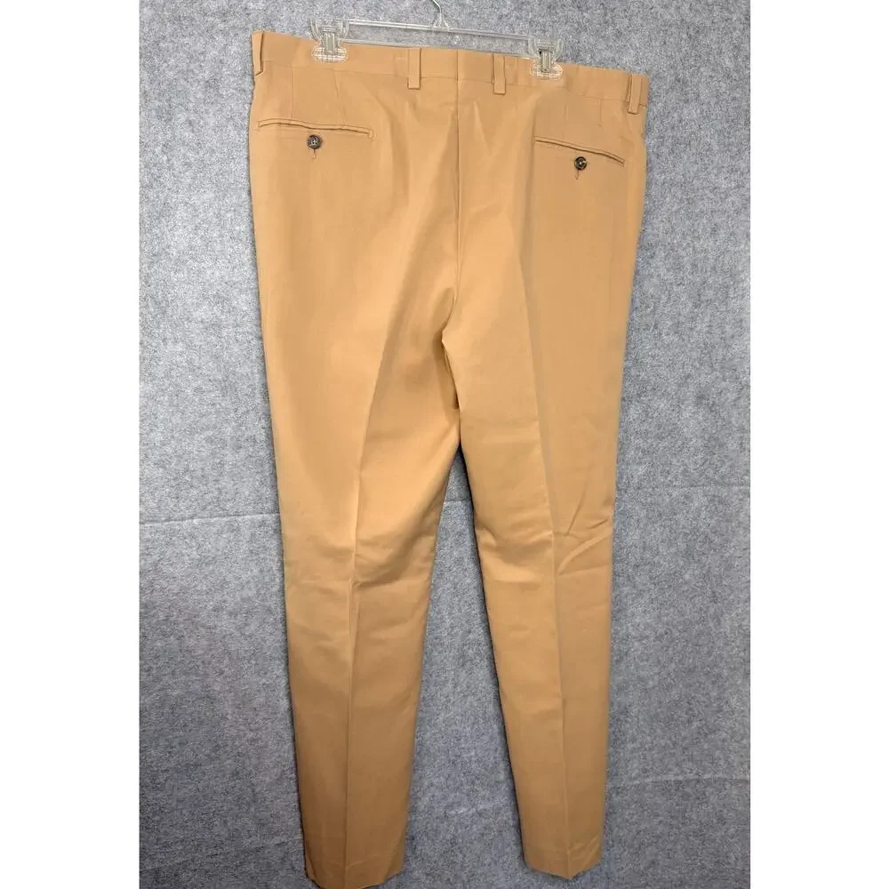 Saks Fifth Avenue Men 38R Tan Dress Pants Flat Front Cotton Blend TV Wardrobe